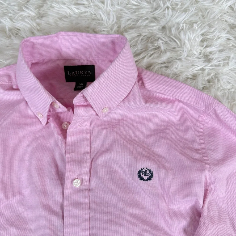 Lauren Ralph Lauren Pink Micro Houndstooth Button Down Shirt Boys 14 Preppy